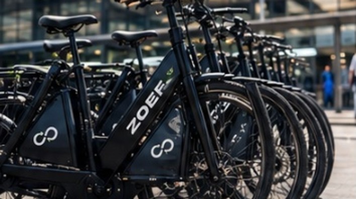 ZOEF hub Rij zwarte ZOEF e-bikes bij Utrecht Centraal